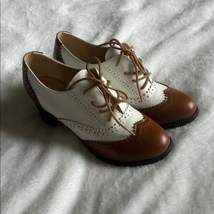 Brown and White Heels